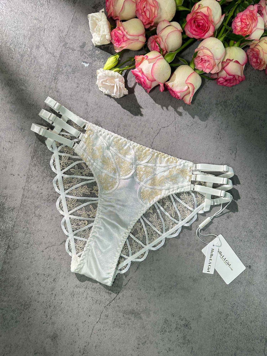 White&amp;Gold  Embroidery Thong - accessories