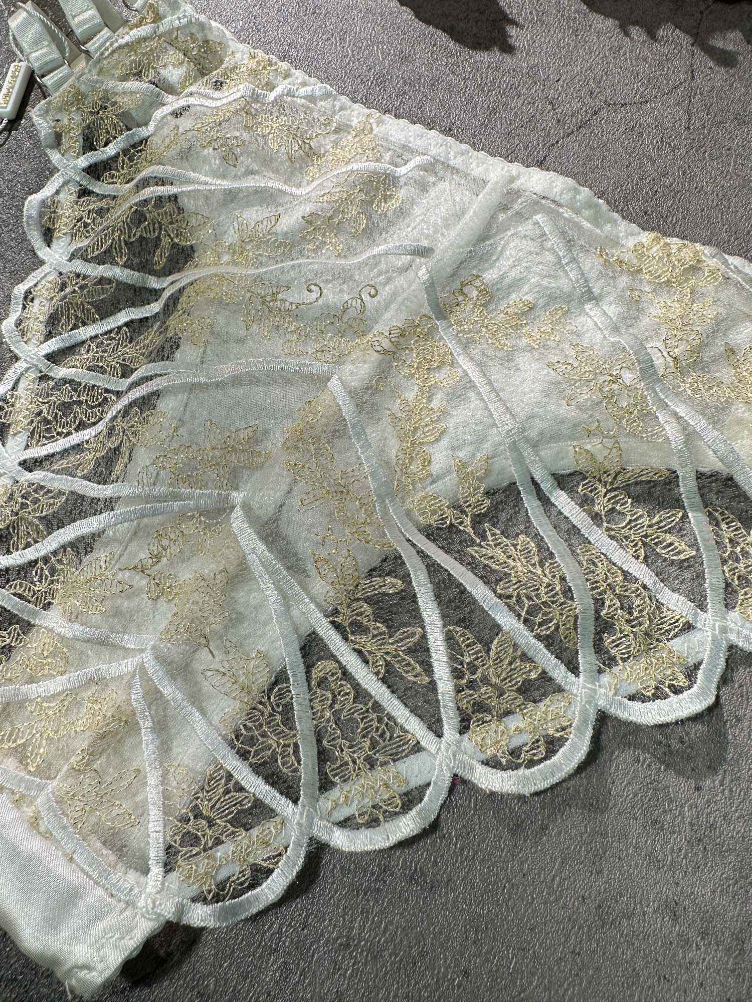 White&amp;Gold  Embroidery Thong