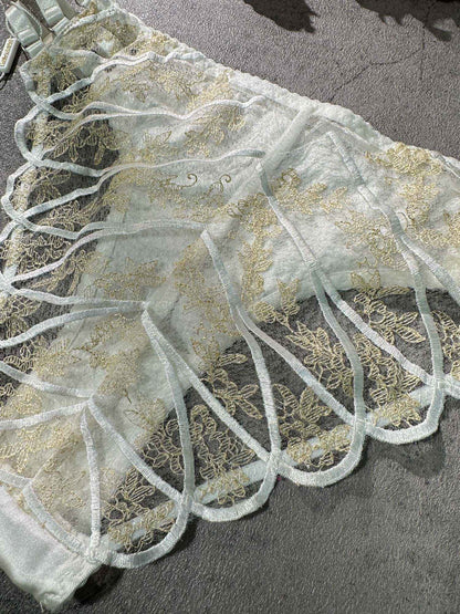 White&amp;Gold  Embroidery Thong