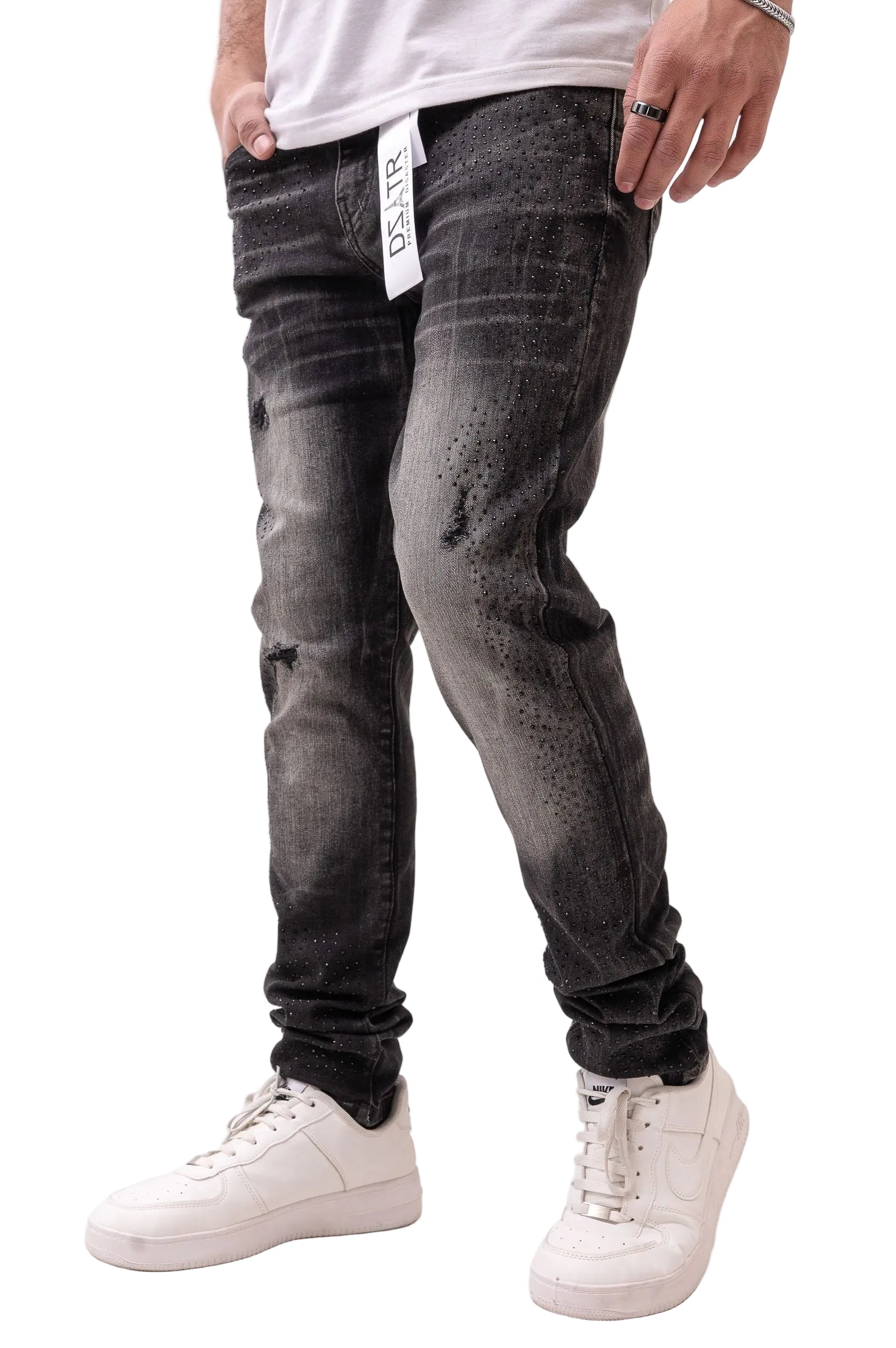 Premium Disaster Classic Skinny Stretch Denim Jeans - Black Stone by Denim Exchange