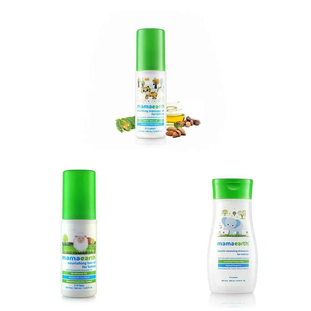 Mamaearth Soothing Massage Oil &amp; Nourishing Hair Oil &amp; Gentle Cleansing Shampoo for Babies