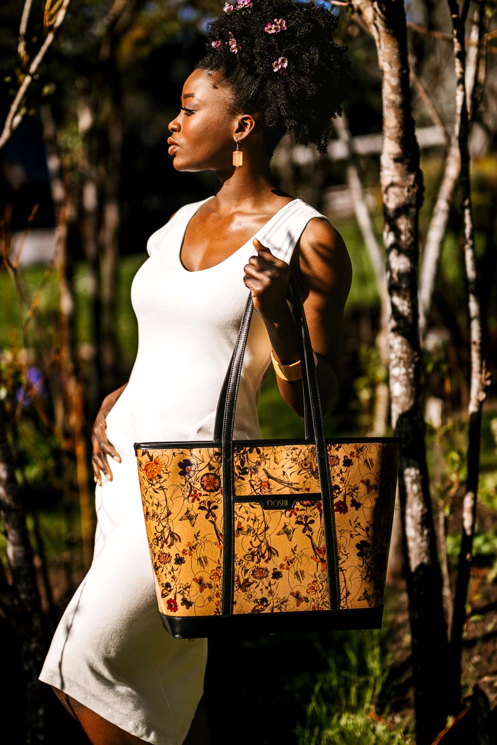 The Standard : Large Floral Kraft Paper Vegan Leather Tote by Doshi FCSA