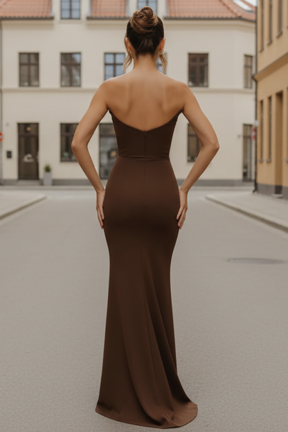 Daris Gown - Chocolate - Cat-Eye Scoop Neckline Dress