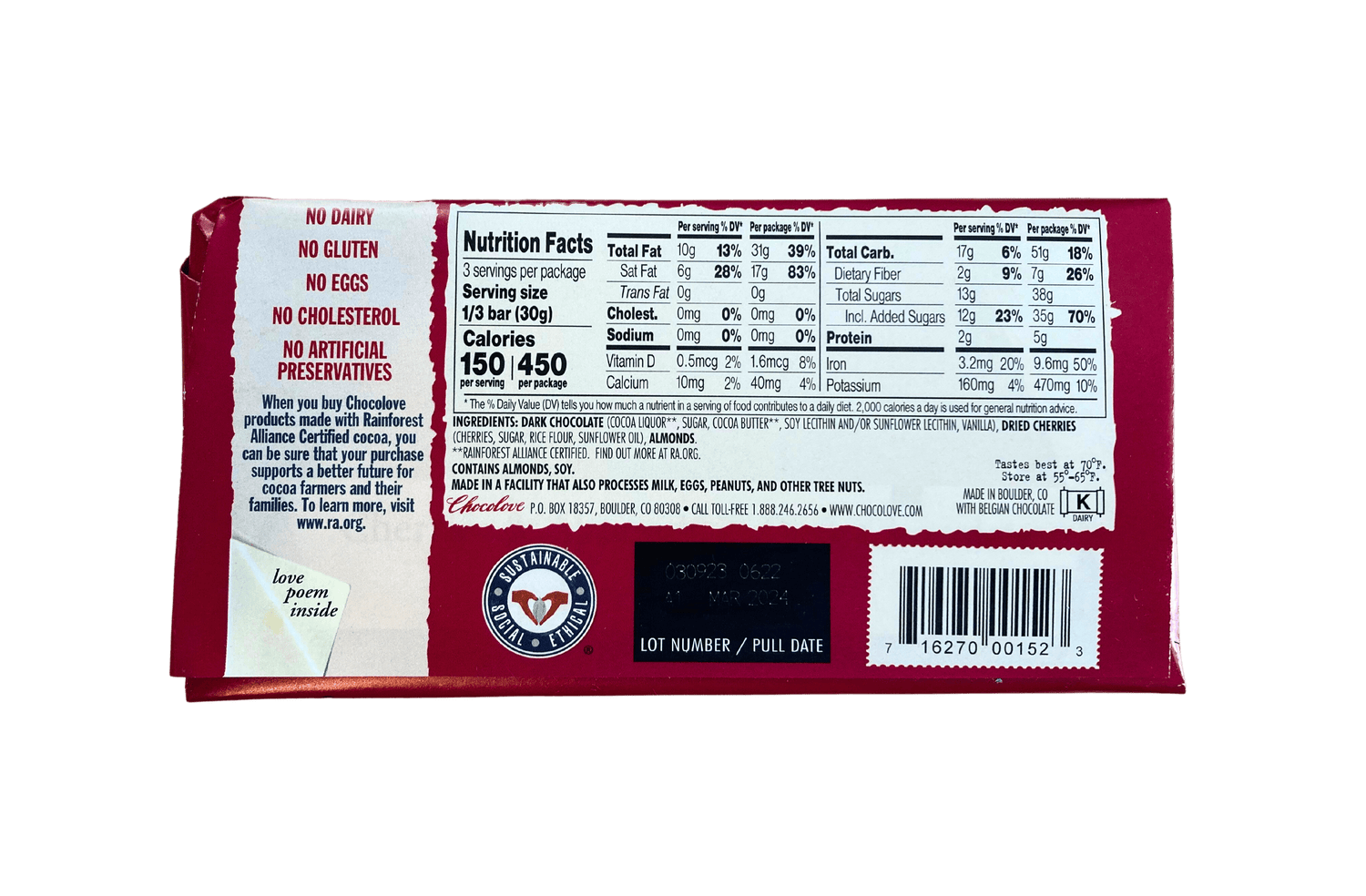 Chocolate Bars, Dark, Chocolove by Country Life Natural Foods