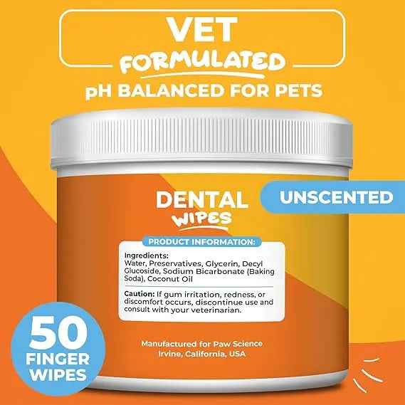 Dog &amp; Cat Teeth Cleaning Wipes - Dental Finger Wipes for Cats &amp; Dogs - Pet Toothbrush &amp; Tooth Brushing Kit - Effective Teeth Cleaner (Unscented)