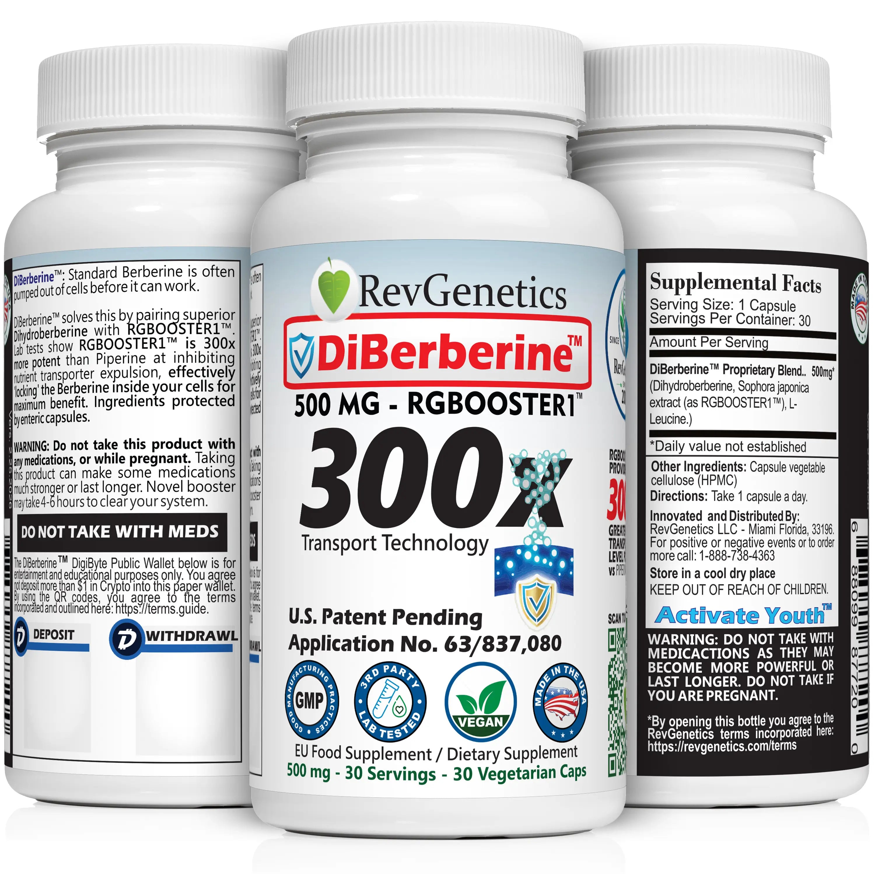 DiBerberine 300x: Dihydro Berberine Enteric + 300x Patent Pending Booster by RevGenetics