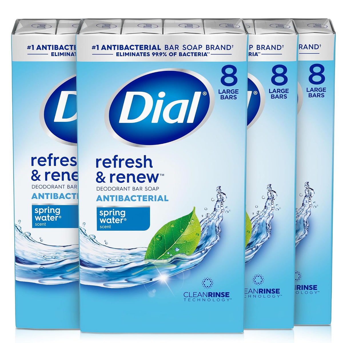 Dial Antibacterial Bar Soap, Spring Water, 4 Oz, 8 Bars  DestGlow