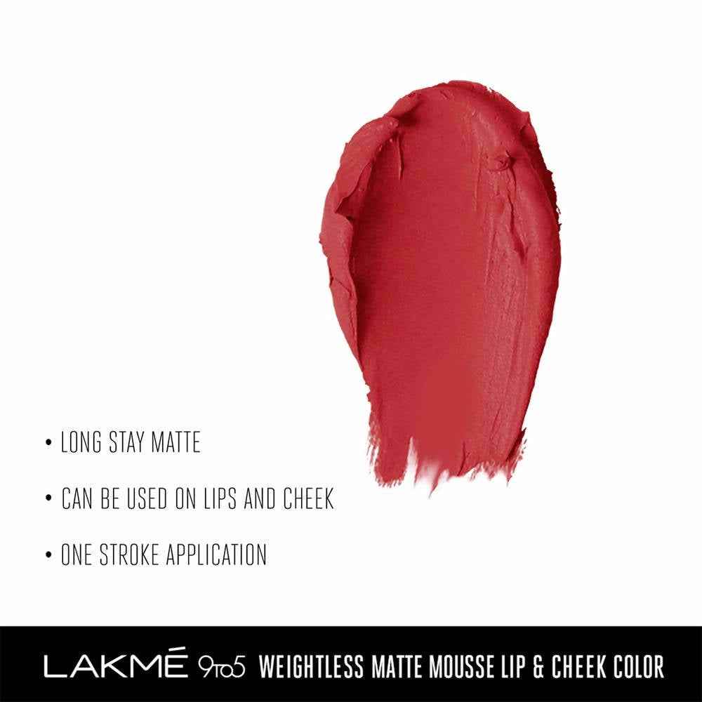 Lakme 9 To 5 Weightless Mousse Lip &amp; Cheek Color - Crimson Silk