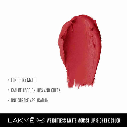 Lakme 9 To 5 Weightless Mousse Lip &amp; Cheek Color - Crimson Silk