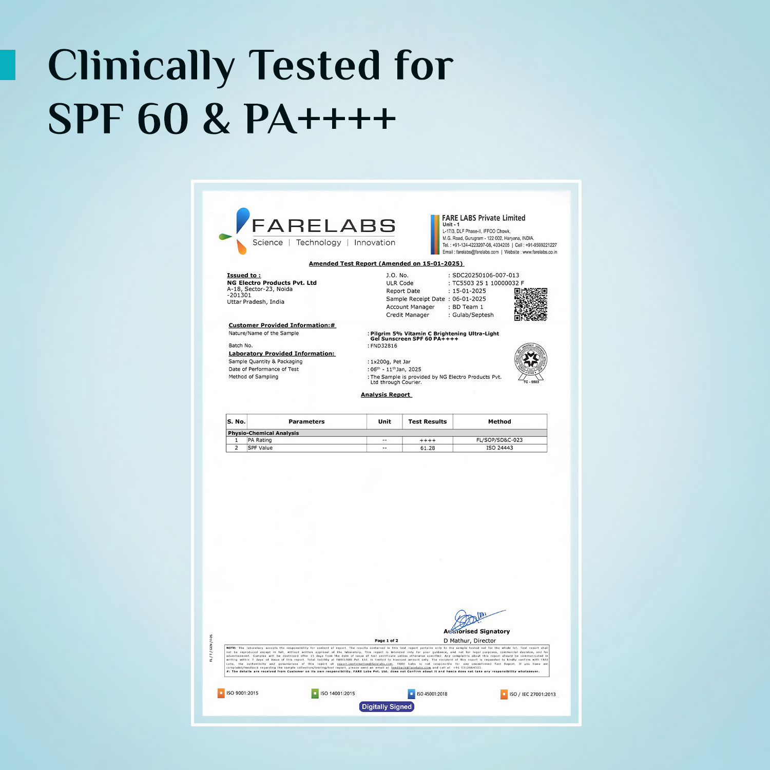 Pilgrim 5% Vitamin C Brightening Ultra Light Gel Sunscreen SPF 60 PA++++