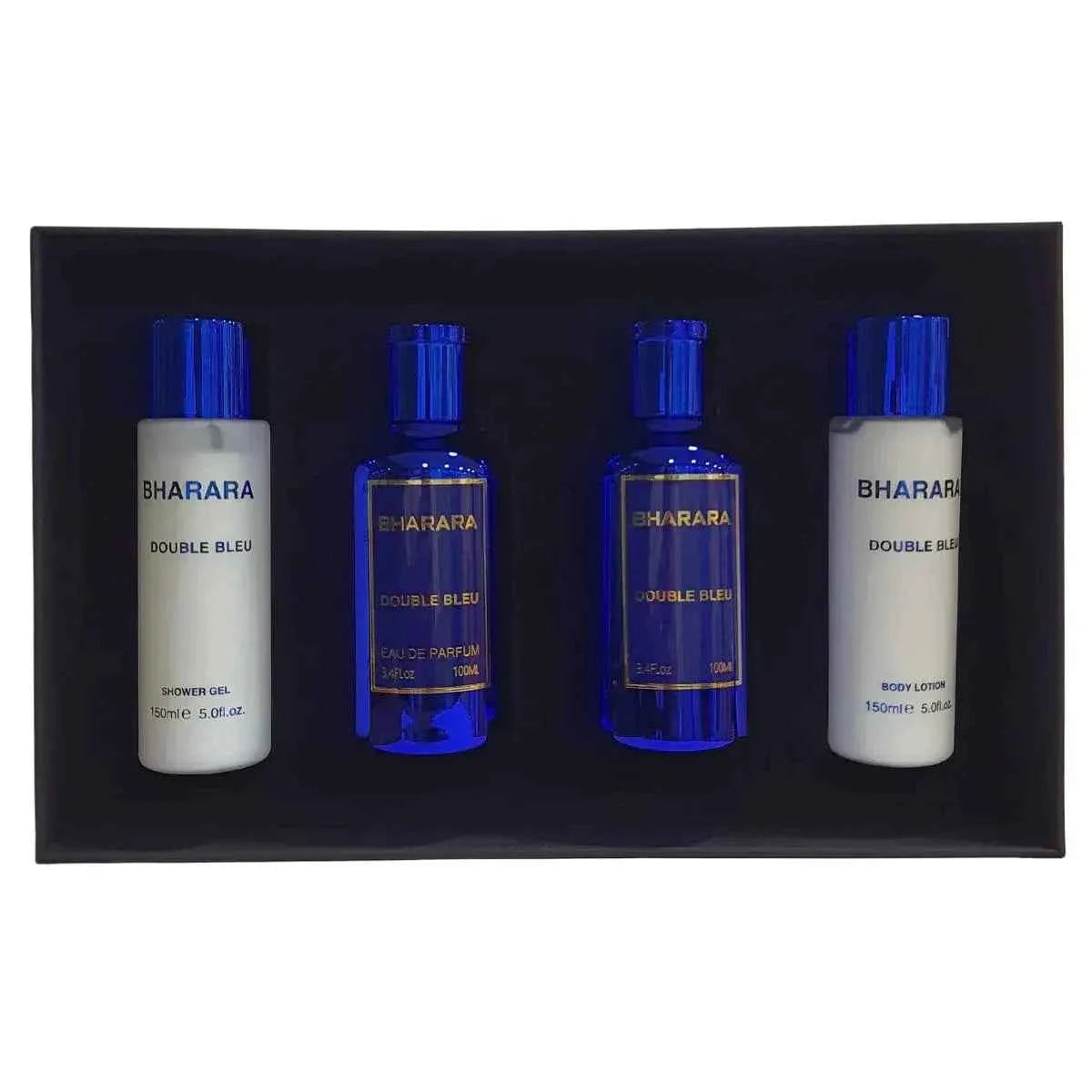 Double Bleu By Bharara Set 4 Pcs For Men EDP 3.4 oz After + Shave + Lotion + Gel