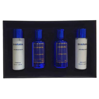 Double Bleu By Bharara Set 4 Pcs For Men EDP 3.4 oz After + Shave + Lotion + Gel