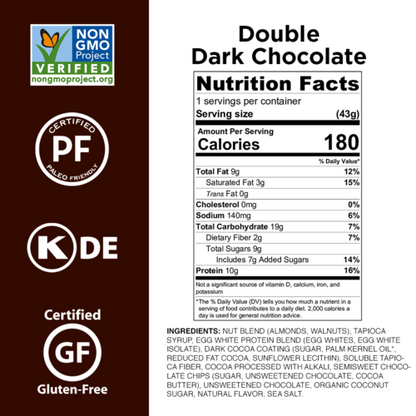 Double Dark Chocolate Protein Bars - Paleo & Gluten-Free, 12 Pack
