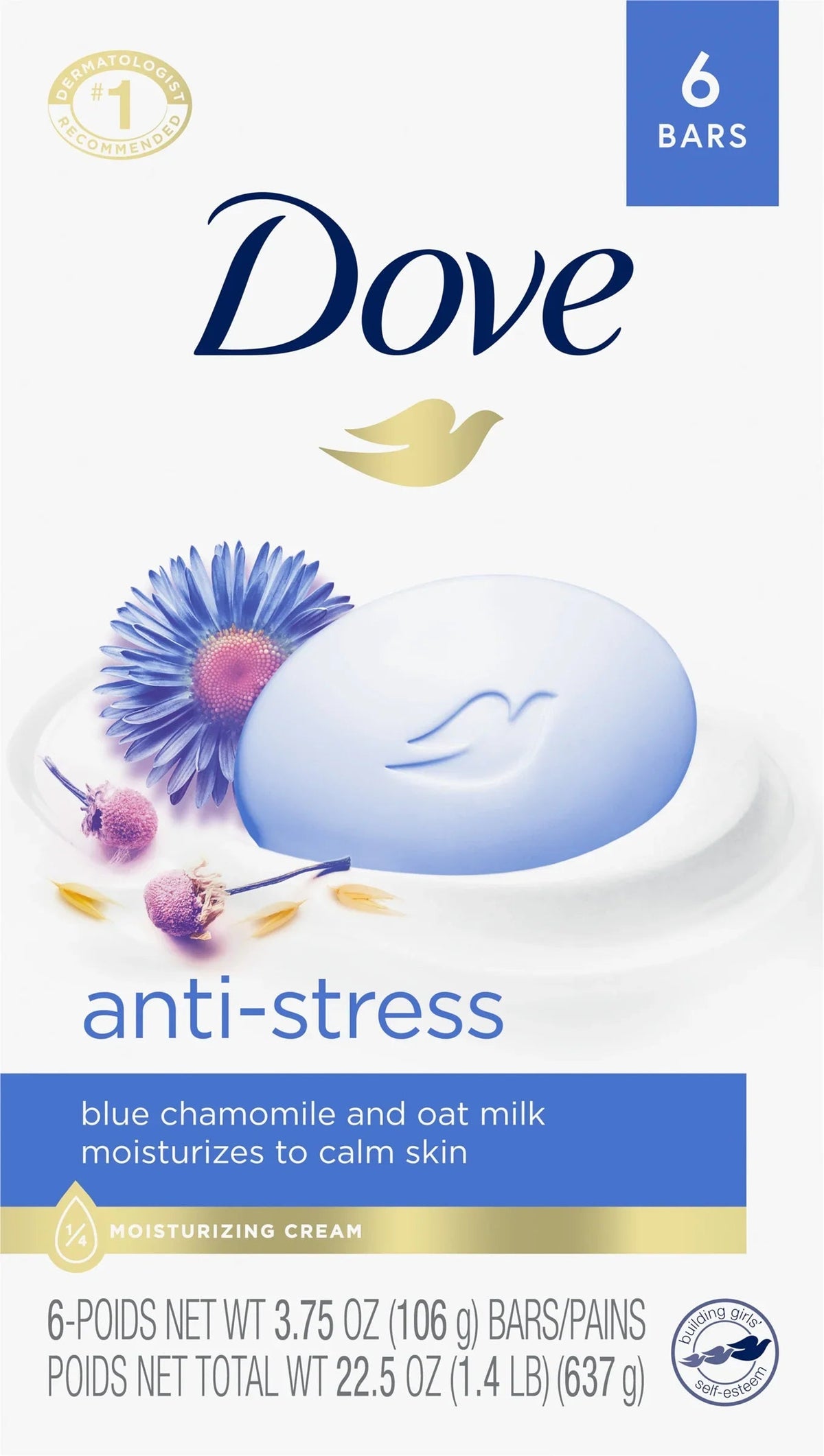Dove Anti-Stress Beauty Bar Blue Chamomile &amp; Oat Milk (6 x 3.75oz)  DestGlow