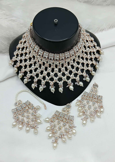 Joban Fashion White Stone Work With Pearl Work Necklace Set