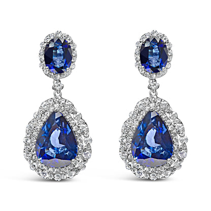 18K White Gold Blue Sapphire 2 3/4 Cttw Diamond Halo Drop Dangle Earring (G-H Color, SI1-SI2 Clarity) by Bids.com