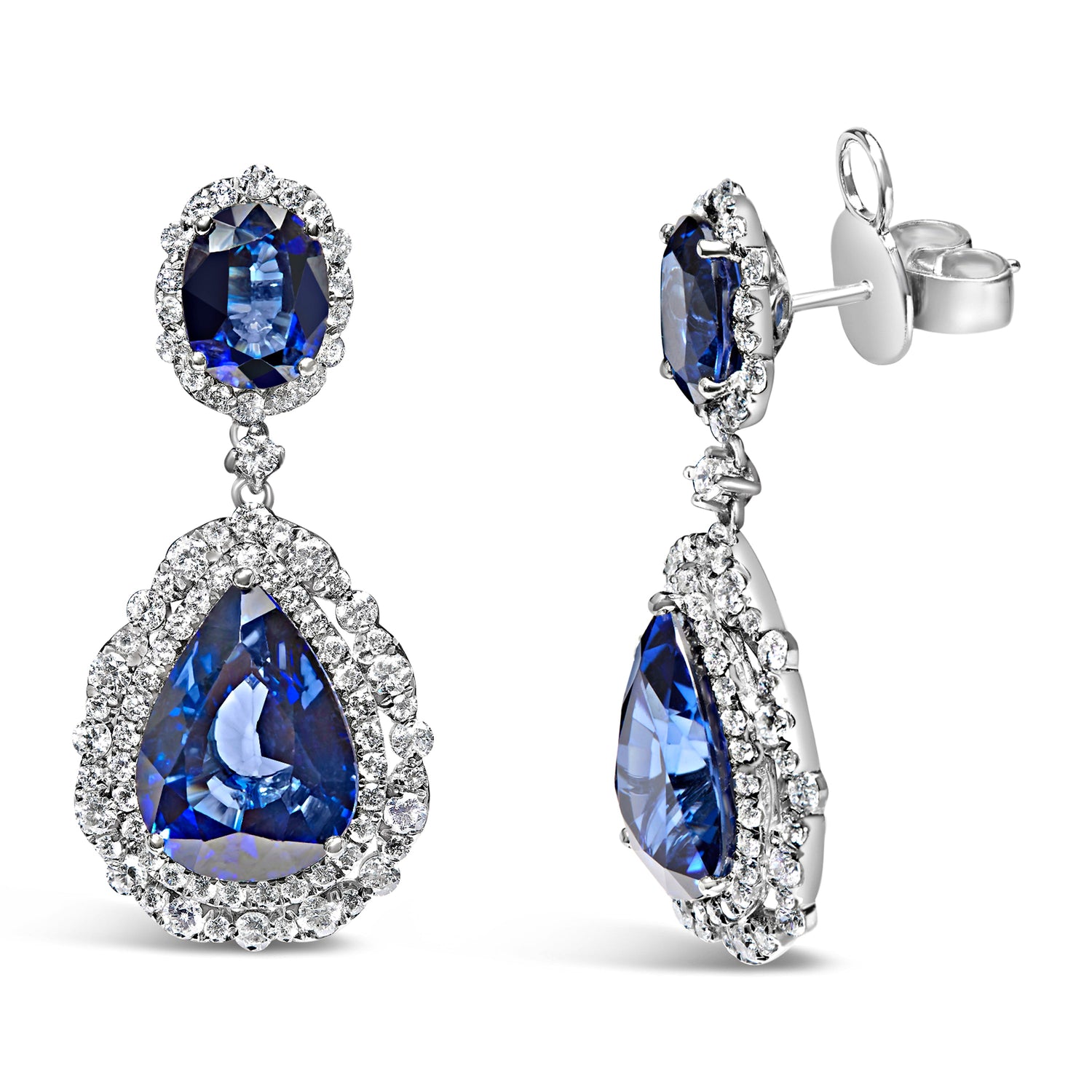 18K White Gold Blue Sapphire 2 3/4 Cttw Diamond Halo Drop Dangle Earring (G-H Color, SI1-SI2 Clarity) by Bids.com