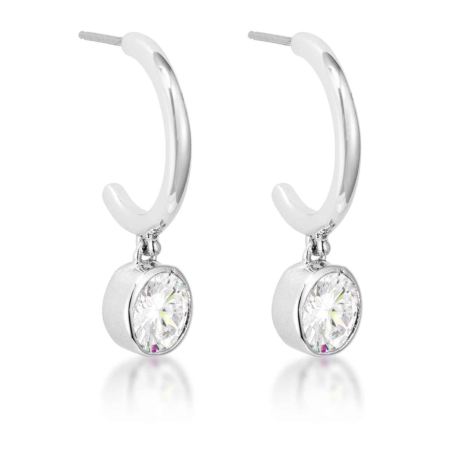 7mm Cz Plated Drop Hooplet Earrings