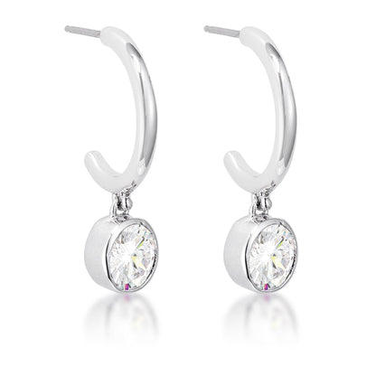 Avera 7mm Cz Plated Drop Hooplet Earrings in Silver