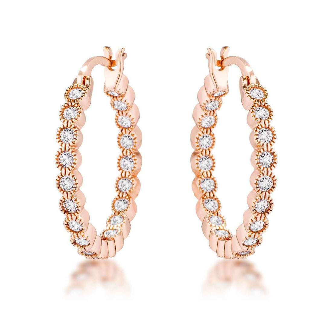 Dotted CZ Round Bezel Hoop Earrings