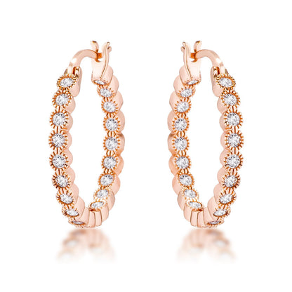 Avera Dotted CZ Round Bezel Hoop Earrings in Pink