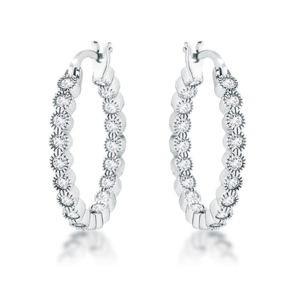 Avera Dotted CZ Round Bezel Hoop Earrings in Pink