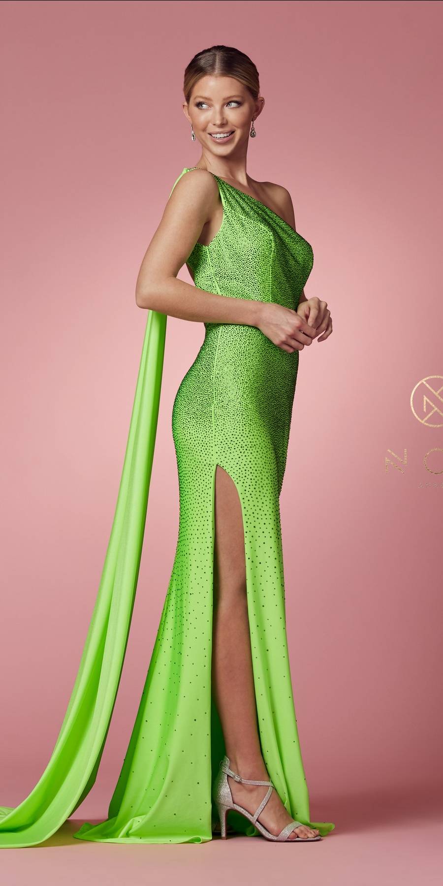 Nox Anabel E1039 Sexy Floor Length One Shoulder Drape Sash Dress by DiscountDressShop