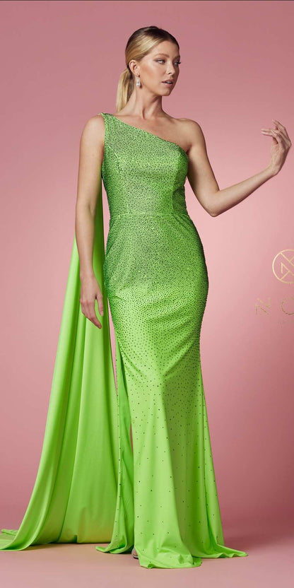 Nox Anabel E1039 Sexy Floor Length One Shoulder Drape Sash Dress by DiscountDressShop