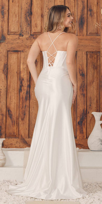 Nox Anabel E1042W Cowl Neck Stretch Bustier Corset Satin Dress by DiscountDressShop