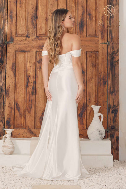 Nox Anabel E1043W Detachable Off Shoulder Straps Bustier Corset Satin Dress by DiscountDressShop