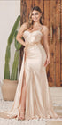 Nox Anabel E1239 Floor Length Satin Gown Side Sash with Leg Slit - DestGlow