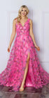 Nox Anabel E1445 Long A-Line V-Neck Floral Print Evening Gown - DestGlow