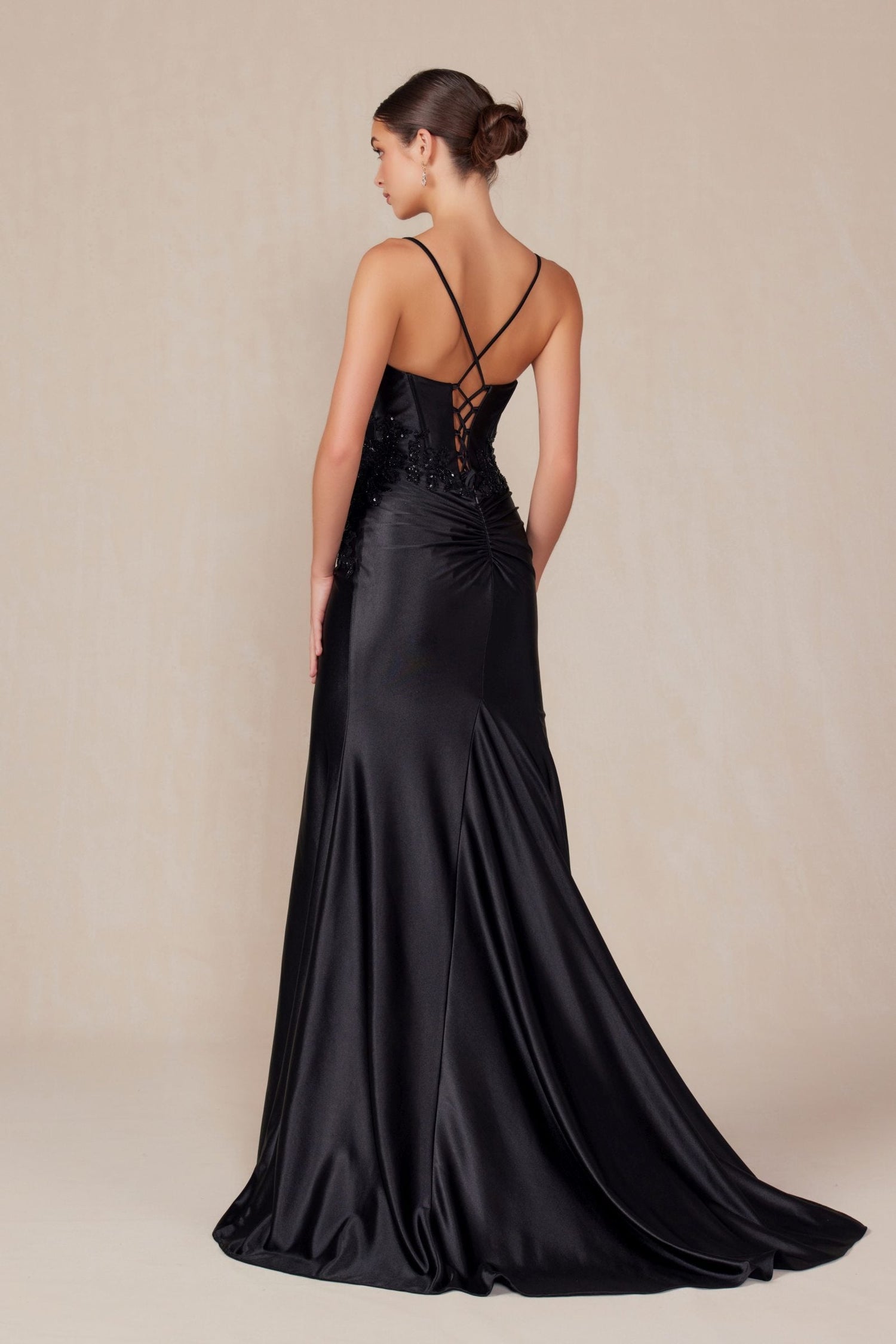 Nox Anabel E1488 Luxurious Shiny Satin Material A Sweetheart Neckline &amp; Slit by DiscountDressShop