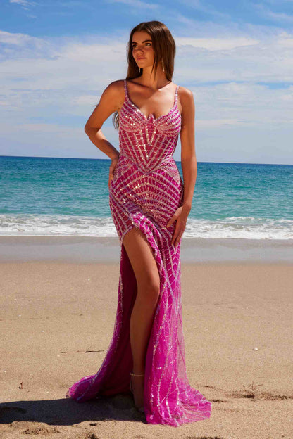 Nox Anabel E1531 Long Dress Fully Beaded Applique V-Neckline by DiscountDressShop