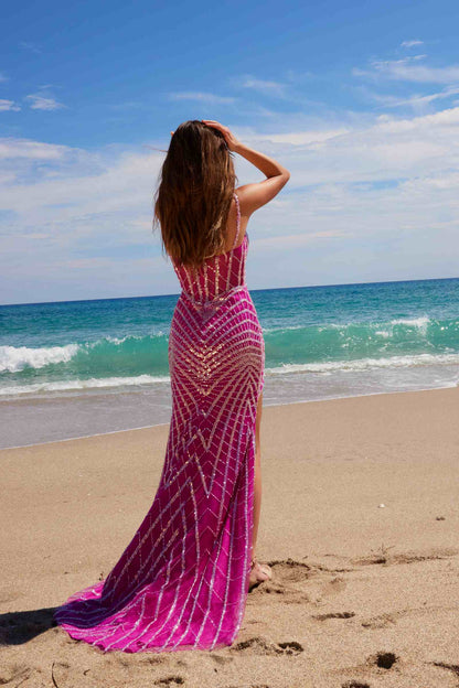 Nox Anabel E1531 Long Dress Fully Beaded Applique V-Neckline by DiscountDressShop