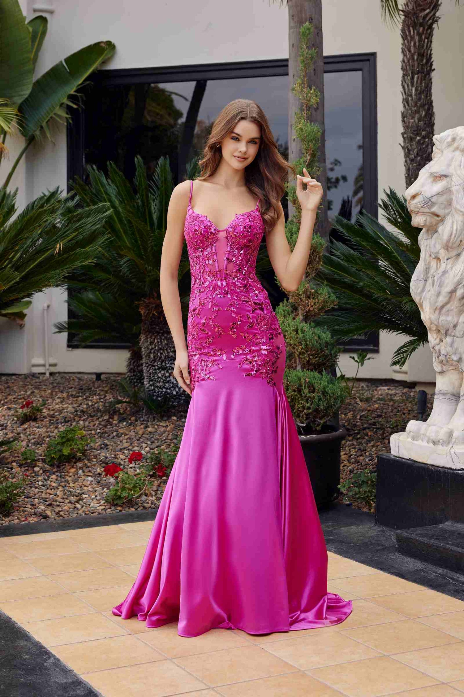Nox Anabel E1532 Satin Sequin Applique Boned Waist Mermaid Dress by DiscountDressShop