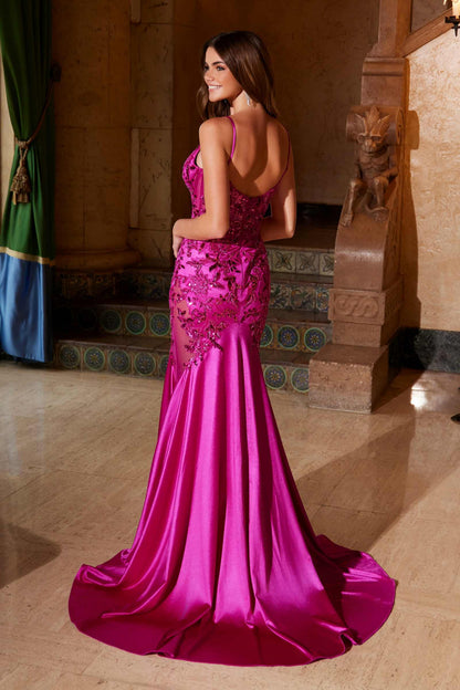 Nox Anabel E1532 Satin Sequin Applique Boned Waist Mermaid Dress by DiscountDressShop