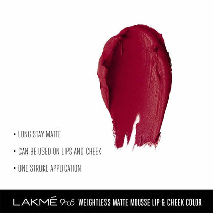 Lakme 9 To 5 Weightless Matte Mouse Lip &amp; Cheek Color - Rosy Plum