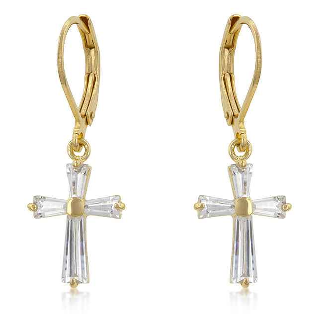 CZ Cross Drop Earrings