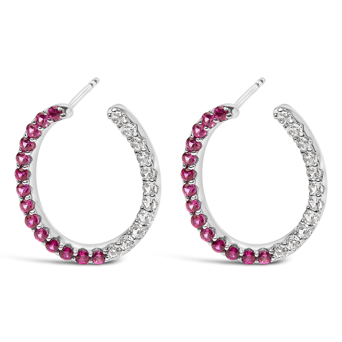 Sterling Silver Lab Created Ruby and White Sapphire Hoop Earrings by Bids.com