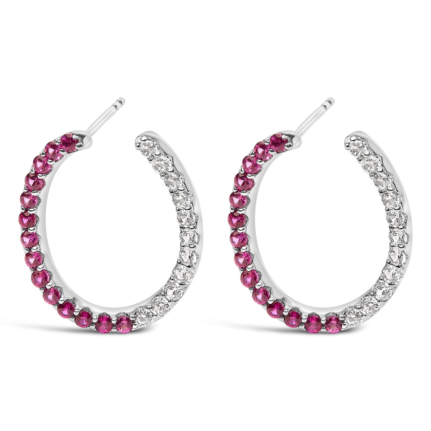 Sterling Silver Lab Created Ruby and White Sapphire Hoop Earrings by Bids.com