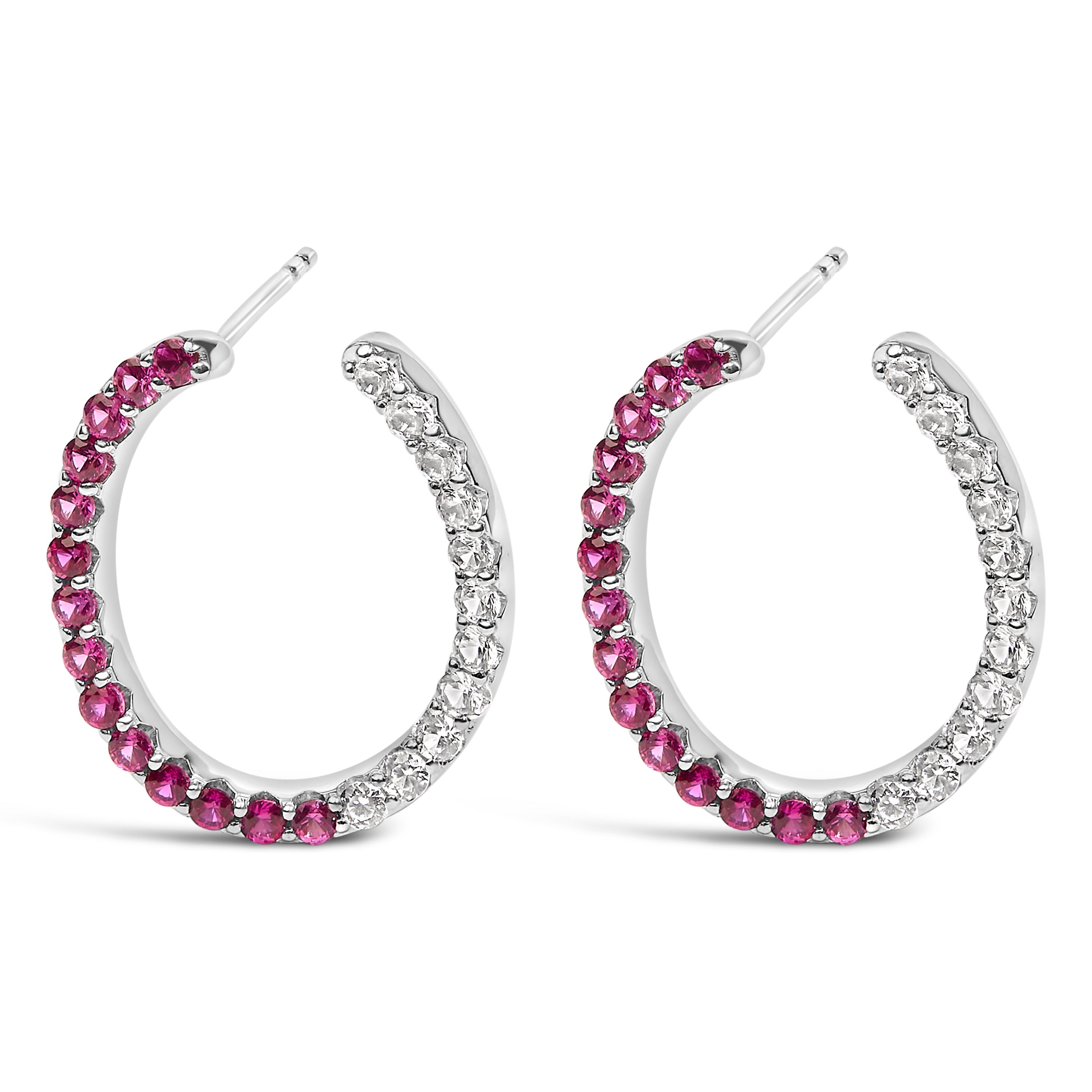 Sterling Silver Lab Created Ruby and White Sapphire Hoop Earrings by Bids.com