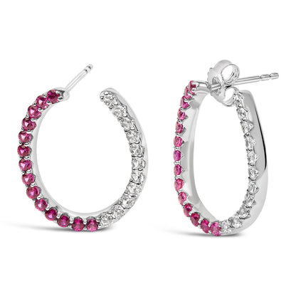 Sterling Silver Lab Created Ruby and White Sapphire Hoop Earrings by Bids.com