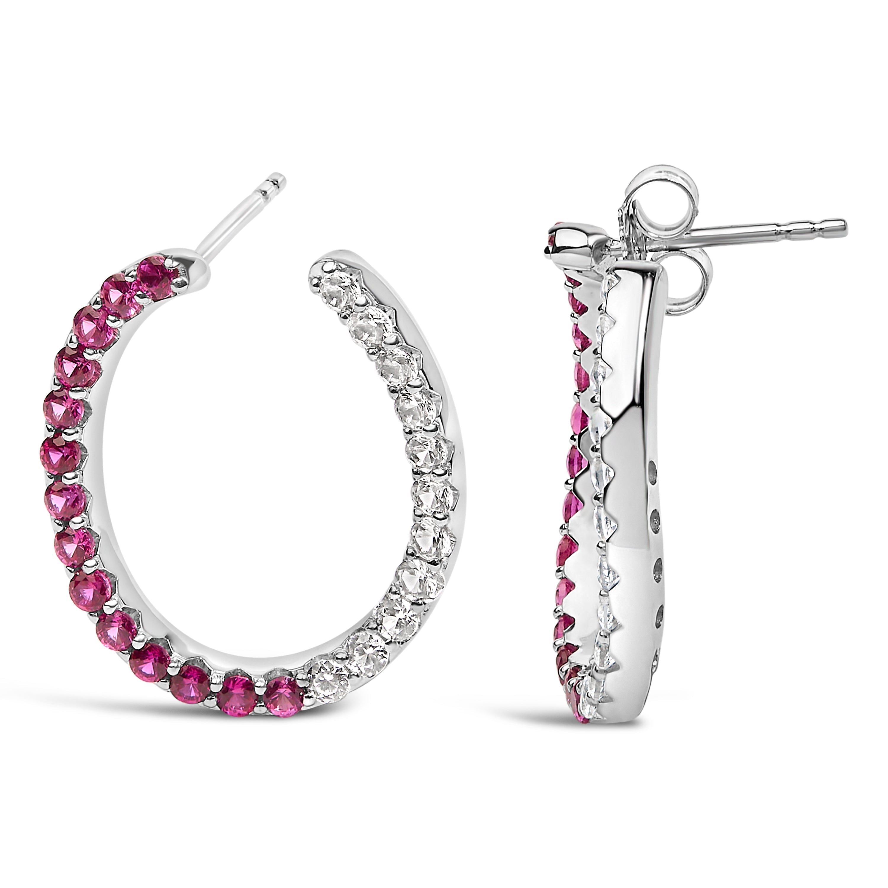 Sterling Silver Lab Created Ruby and White Sapphire Hoop Earrings by Bids.com
