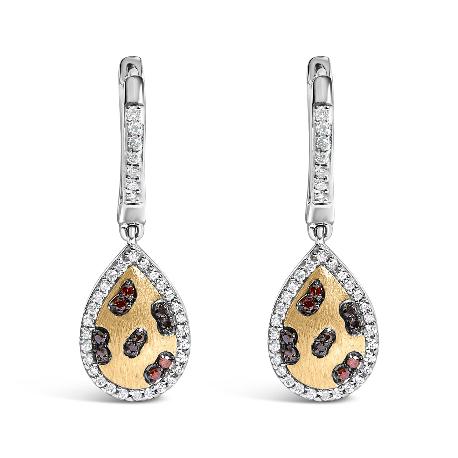 10K Yellow Gold Plated Sterling Silver 1/3 Cttw Multi Color Diamond Pear Shape Dangle Earrings  DestGlow