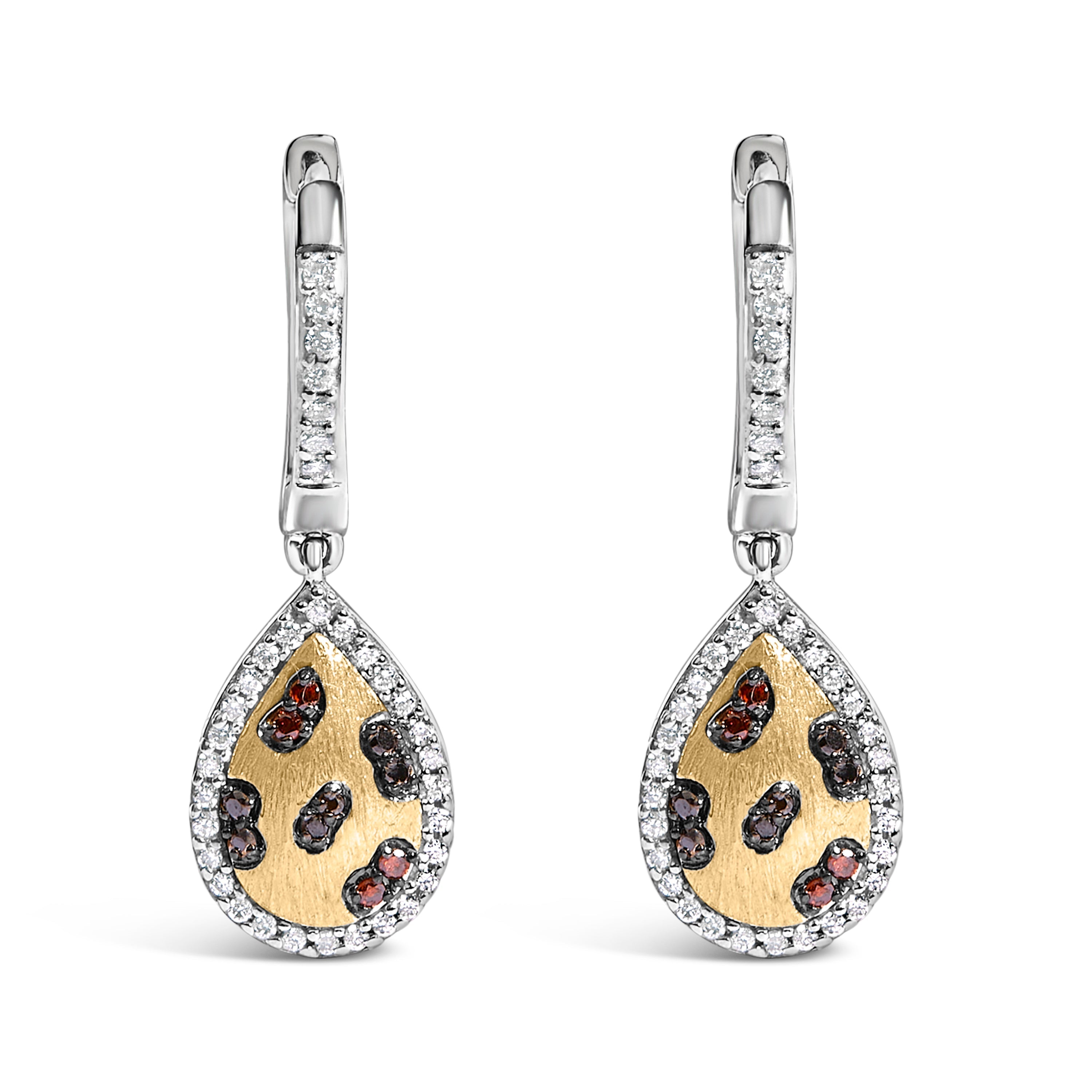 10K Yellow Gold Plated Sterling Silver 1/3 Cttw Multi Color Diamond Pear Shape Dangle Earrings  DestGlow