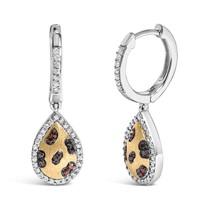 10K Yellow Gold Plated Sterling Silver 1/3 Cttw Multi Color Diamond Pear Shape Dangle Earrings  DestGlow