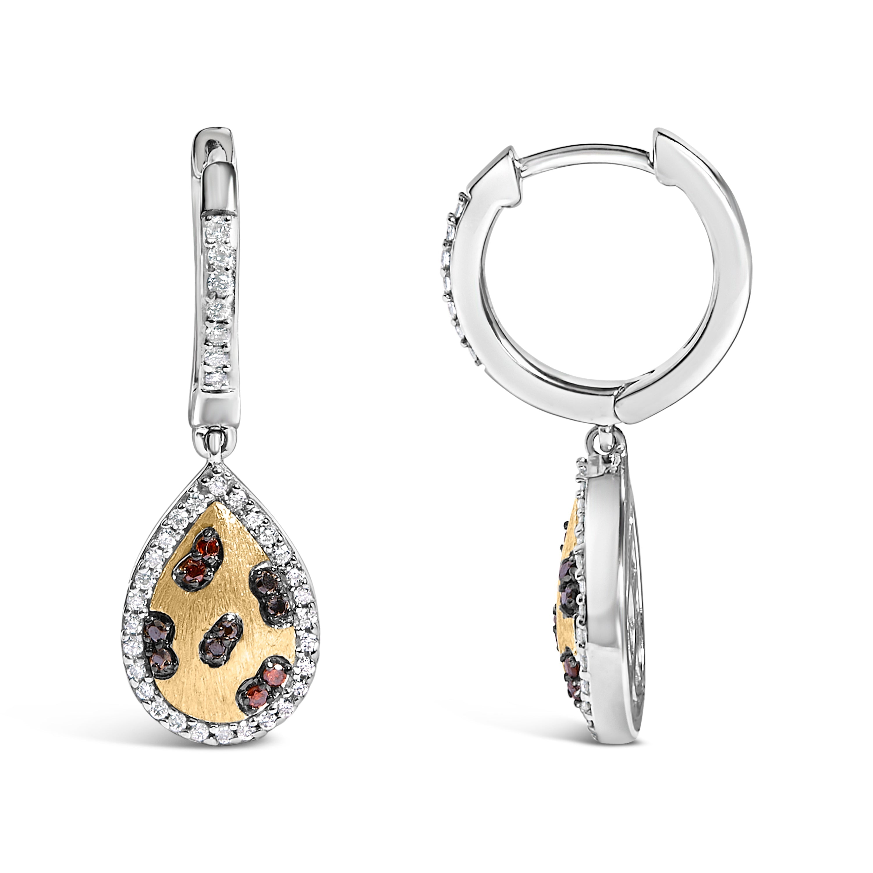 10K Yellow Gold Plated Sterling Silver 1/3 Cttw Multi Color Diamond Pear Shape Dangle Earrings  DestGlow