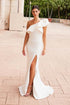 Nox Anabel E467W Long Sheath One Shoulder Ruffle Overlay Strap Gown by DiscountDressShop