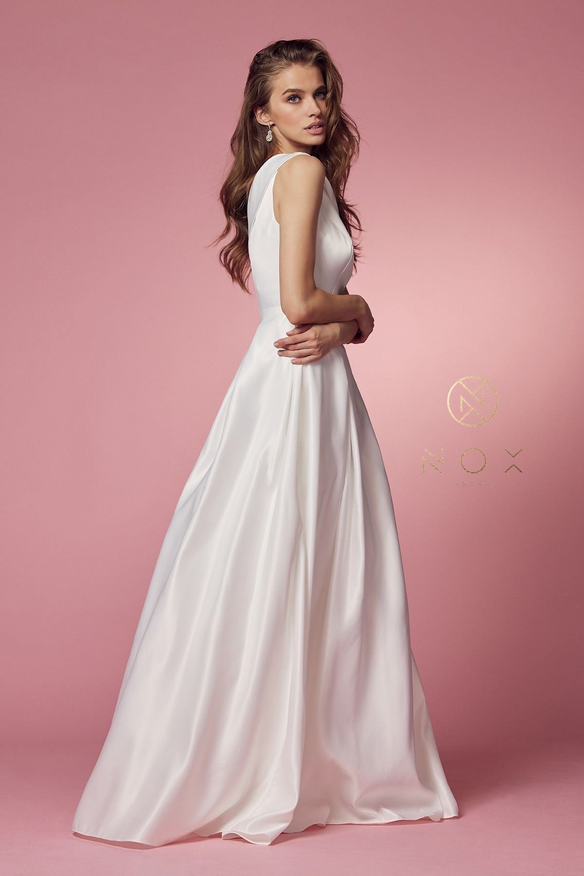 Nox Anabel E469 Elegant One Shoulder Long Satin A-Line Dress by DiscountDressShop